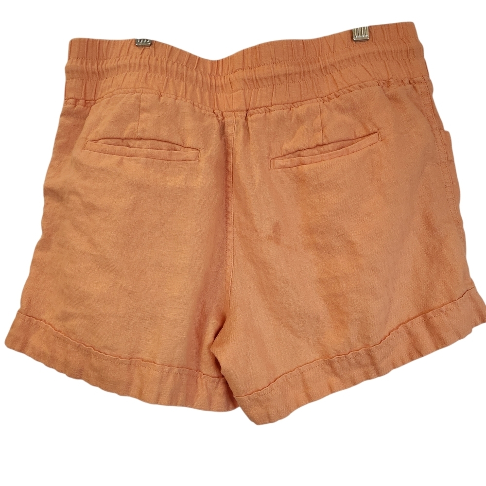 Athleta Cabo 100% Linen 4" Short Orange Size 8 Elastic Waist Drawstring Pockets - Picture 3 of 14